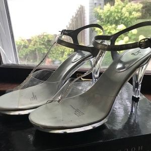 Lucite Silver Heels Sz 8